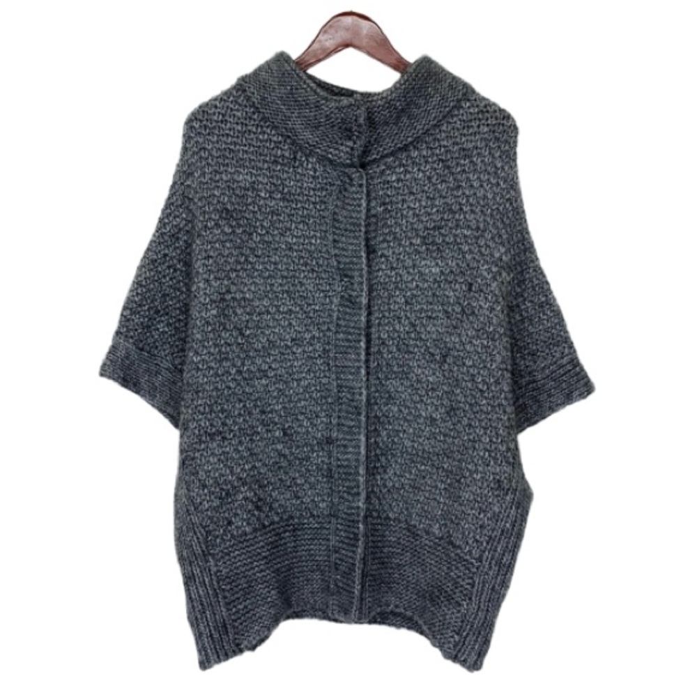 Elsamanda Oversized Wool Alpaca Gray Draped Short Sleeve Button Down Sweater